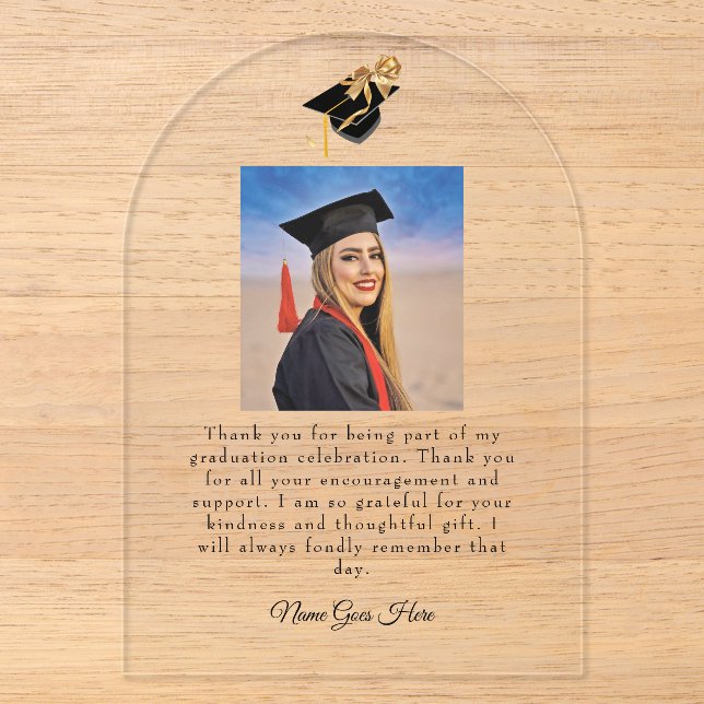 Graduation Grad cap Arch design Thank You Acrylic Invitations (Front)