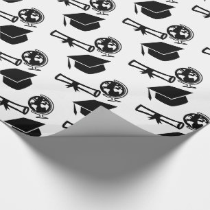 Graduation Grad Cap Tassel World White and Black Wrapping Paper