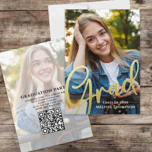 Graduation Grad Gold Calligraphy QR Code Website Invitation