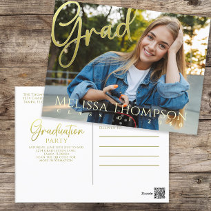 Graduation Grad Gold Calligraphy QR Code Website Postcard