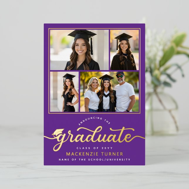 Graduation Grad Photo Collage Foil Announcement (Standing Front)
