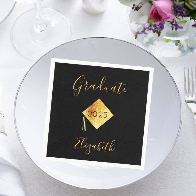 Graduation graduate 2023 party black gold cap napkin (Creator Uploaded)