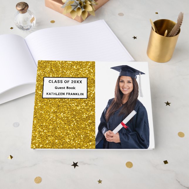 Graduation Graduate Class Glitter Personalise Guest Book (Front Open)