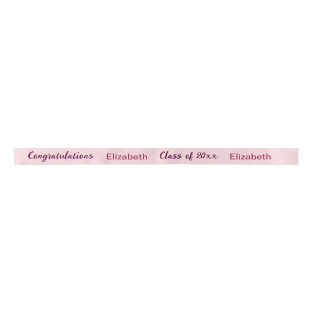 Graduation Graduate Name Pale & Dark Pink Script Satin Ribbon (Front)