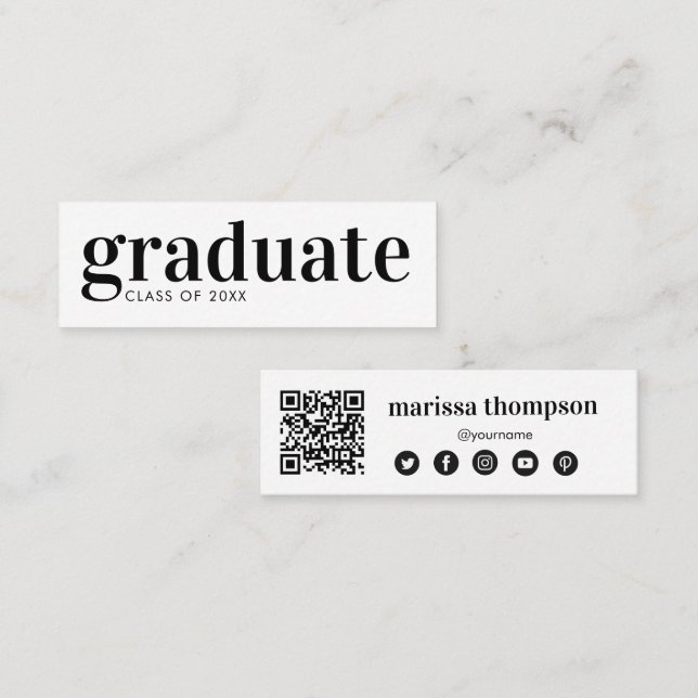 Graduation Graduate QR Code Social Media Mini Business Card (Front/Back)