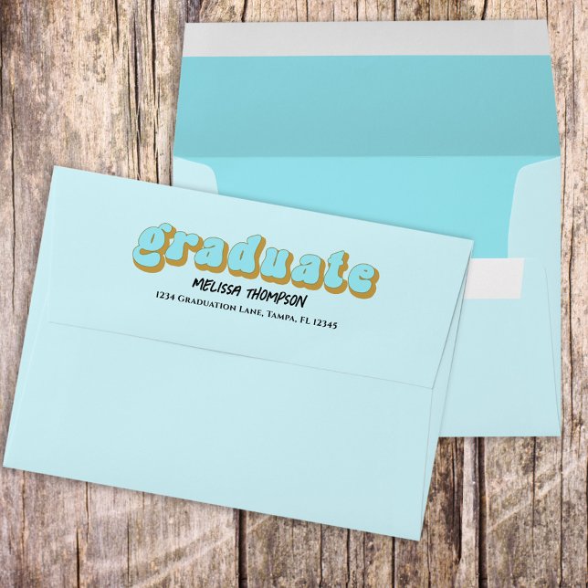 Graduation Graduate Retro Blue Typography Simple  Envelope (Creator Uploaded)