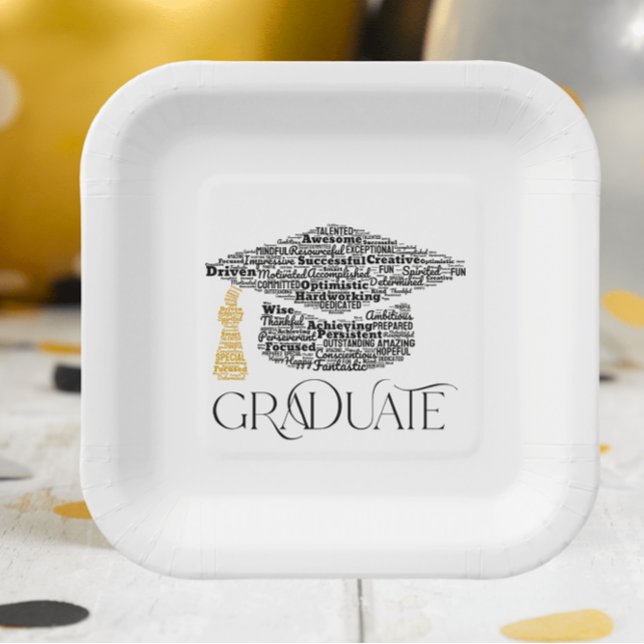 Graduation Graduate Word Cloud Cap Party Paper Plate (Creator Uploaded)