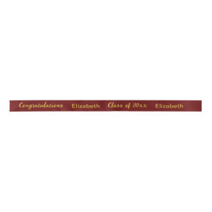 Graduation Graduate's Name Dark Red & Gold Script Satin Ribbon