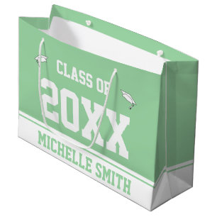 Graduation Graduate's Name Mint Green and White Large Gift Bag