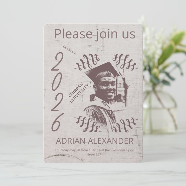 Graduation grayed backdrop custom photo invitation (Standing Front)