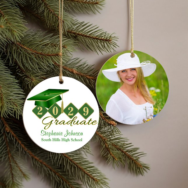 Graduation Green and Gold Classic Photo Ceramic Ornament (Graduation Green and Gold Classic Photo Ceramic Ornament)