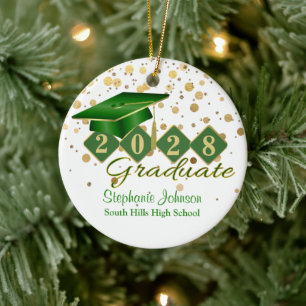 Graduation Green and Gold Confetti Ceramic Ornament