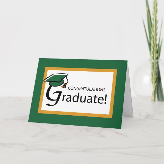 Graduation Green and Gold Congratulations Cap Card (Front)