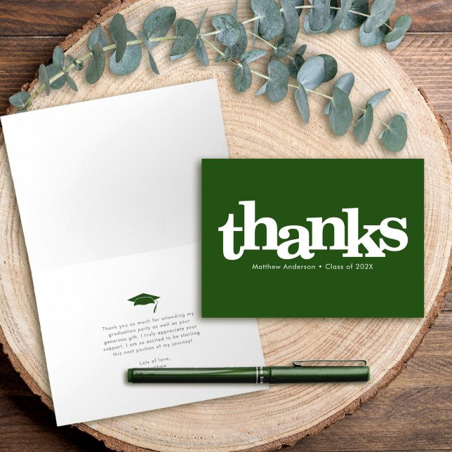 Graduation green bold modern typography simple thank you card (Creator Uploaded)