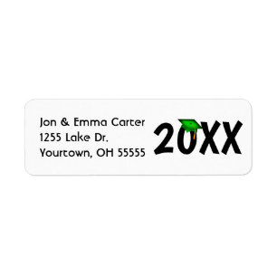 Graduation green cap and gold tassel return address label