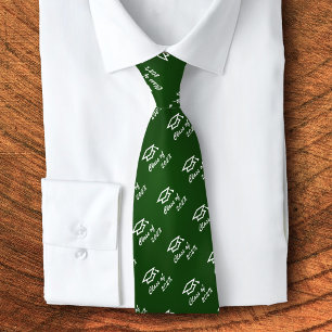 Graduation Green Cap Icon Pattern Class Year Bold Tie