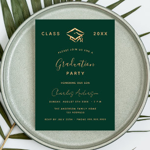 Graduation green gold simple 2025 invitation