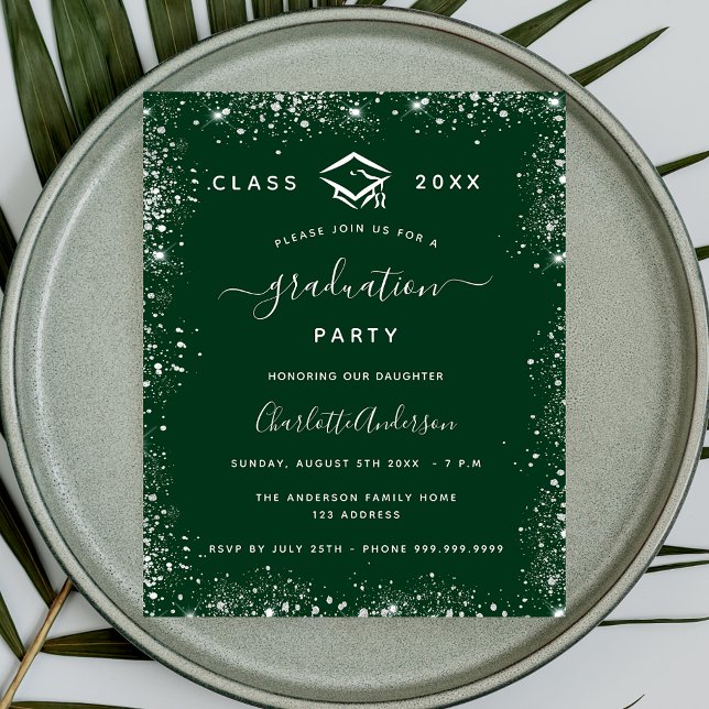 Graduation green silver budget invitation flyer (Creator Uploaded)