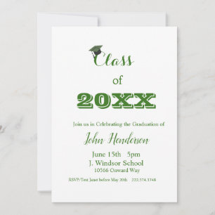 Graduation Green & White Invitation Class of 2024
