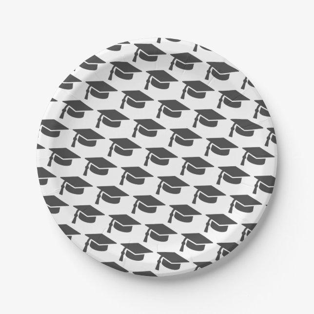 Graduation Grey Tassel Cap Paper Plate (Front)