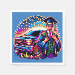 Graduation Guy With Pickup Truck Custom Napkin