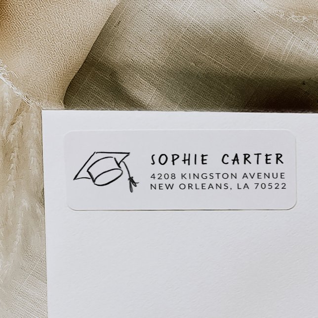 Graduation Hand-Drawn Mortarboard Return Address Label (Graduation Hand-Drawn Mortarboard Return Address Label)