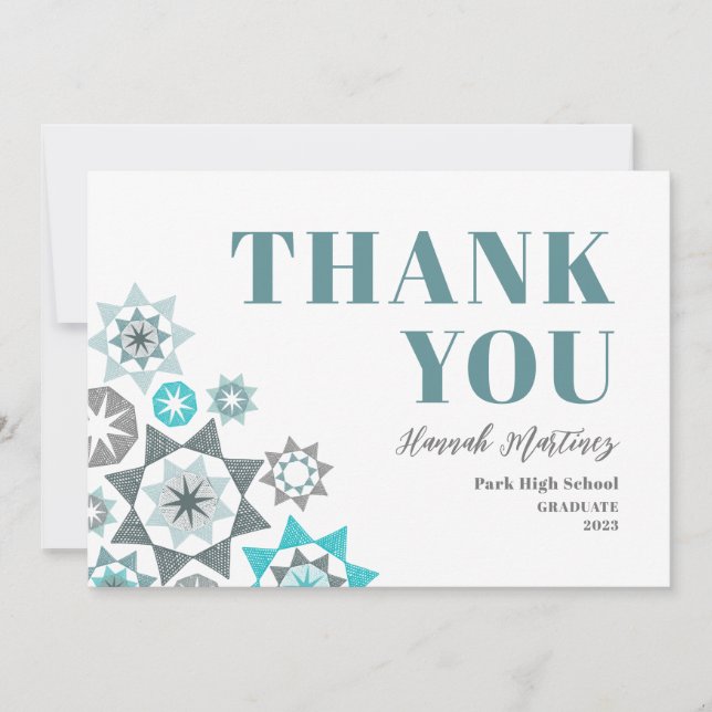 Graduation Hand Drawn Shapes Tropicana Teal Thank You Card (Front)