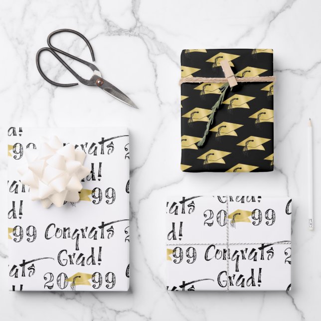 Graduation Hand Lettered CONGRATS GRAD Wrapping Paper Sheet (Front)