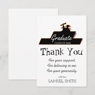 Graduation Handwriting Black & White Scroll Thank You Card