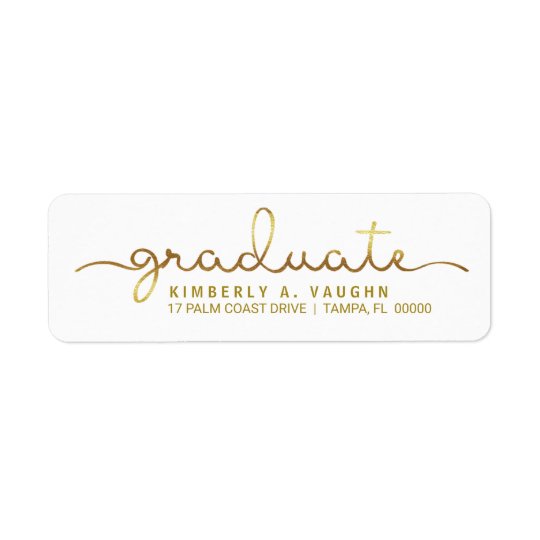 Graduation Handwritten Gold Foil Look Script Return Address Label
