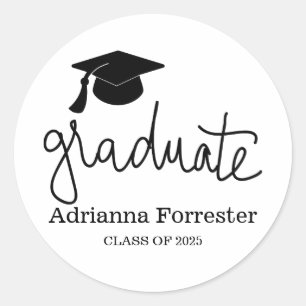 Graduation Hat   Graduate Script  Classic Round Sticker