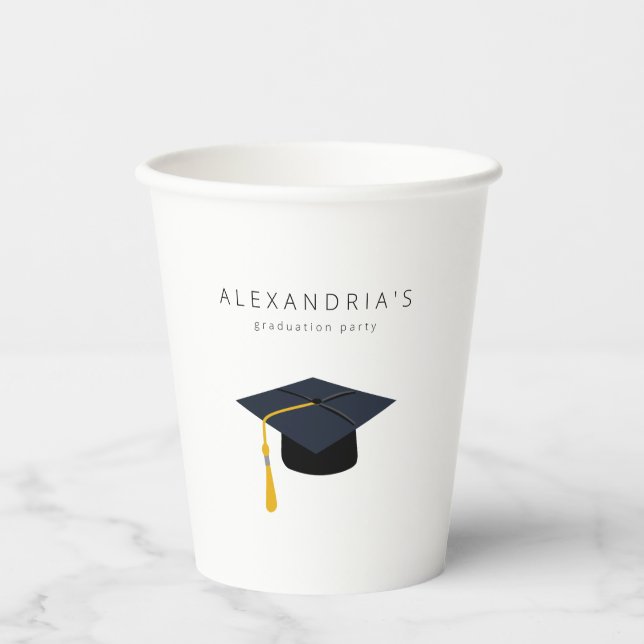 Graduation Hat Modern Name Paper Cups (Front)