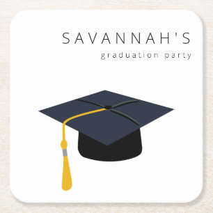 Graduation Hat & Name Party Square Paper Coaster