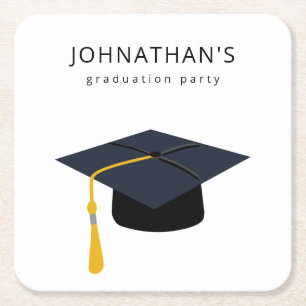 Graduation Hat & Name Party V2 Square Paper Coaster