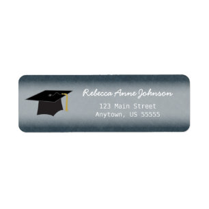 Graduation hat on blue denim return address label