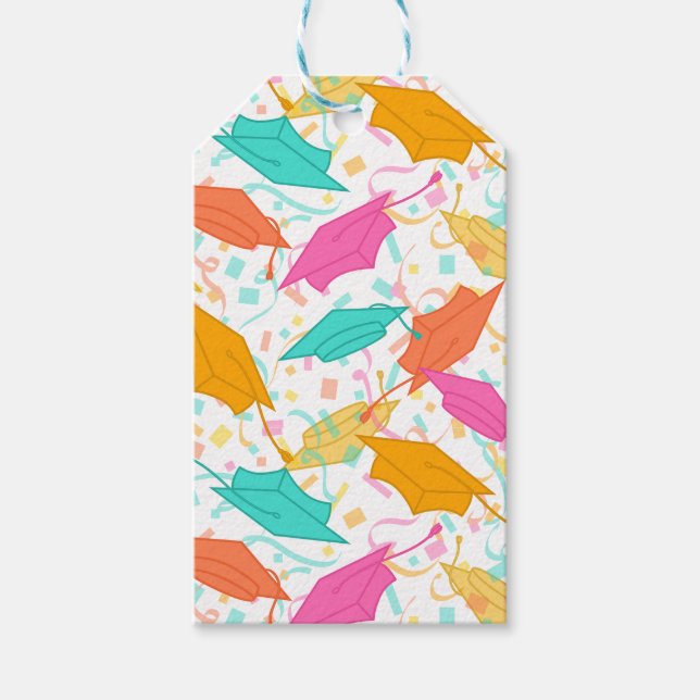 Graduation Hat Toss (Tropical) Gift Tags (Front)