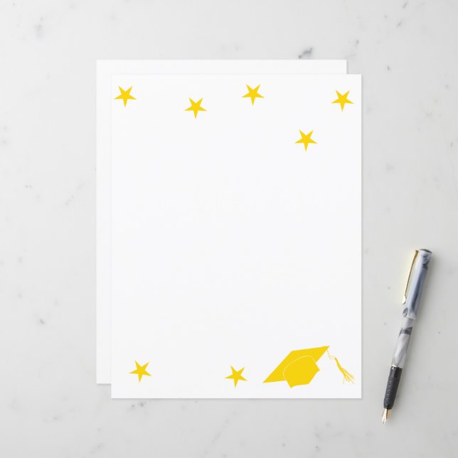 Graduation hat yellow stars Paper Sheet (Front/Back In Situ)