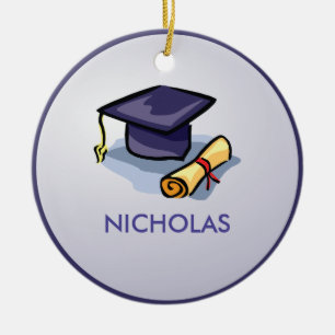 Graduation Hats in Air, Custom Round Gift Ceramic Ornament