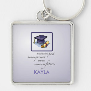 Graduation Hats Past Present Future on Blue Key Ring