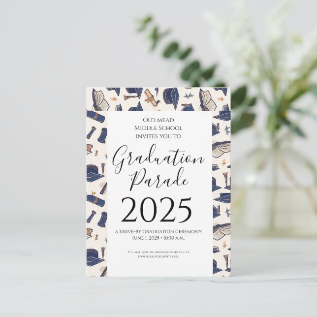 graduation Hats Pattern Outdoor Graduation Postcard (Standing Front)