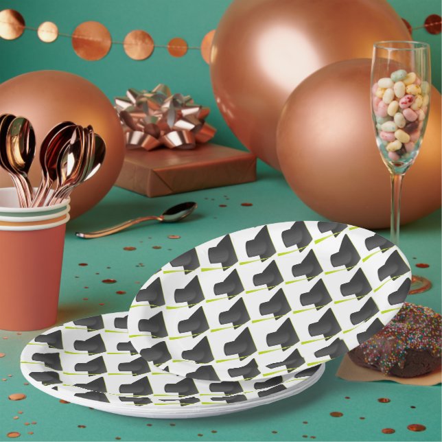 Graduation High School, College Blacl Cap Pattern Paper Plate (Multi)