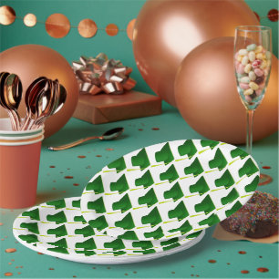Graduation High School, College Green Cap Pattern Paper Plate