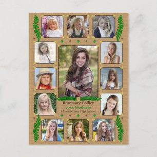Graduation High School Photo Collage   Burlap Fern Announcement Postcard
