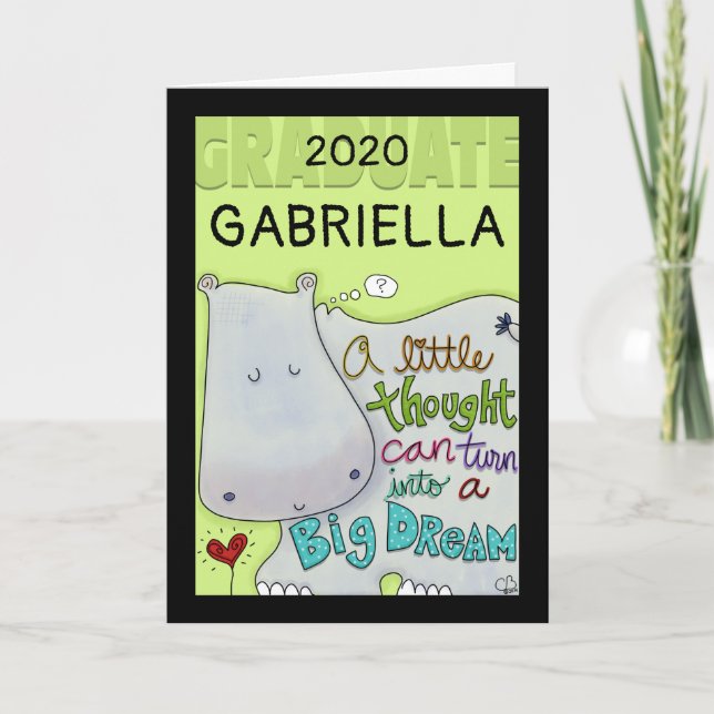 Graduation, Hippo with Year and Name Card (Front)