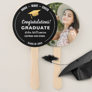 Graduation Honk Wave Gold Grad Cap Custom Photo Hand Fan
