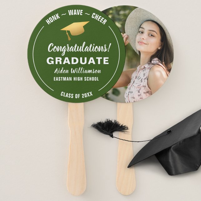 Graduation Honk Wave Gold Grad Cap Custom Photo Hand Fan (Creator Uploaded)