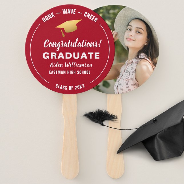 Graduation Honk Wave Gold Grad Cap Custom Photo Hand Fan (Creator Uploaded)