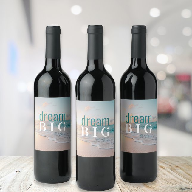 Graduation Inspirational Dream Big Tropical Beach  Wine Label (Creator Uploaded)