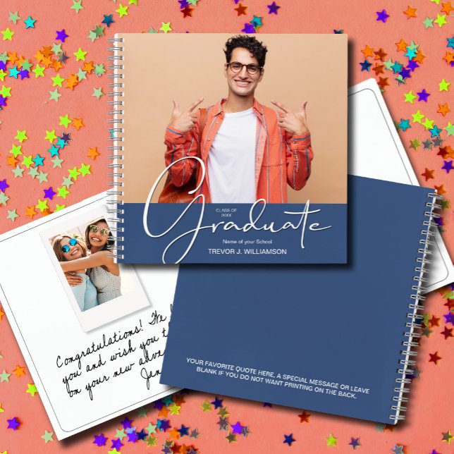 Graduation Instant Photo Guest Book (CHOOSE your page style, spine color, soft or hard cover and add a personal message on the back.
)