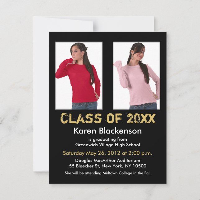 Graduation Invitation Add 2 Image Black Gold (Front)